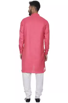 Pink Plain Cotton Men Kurtas