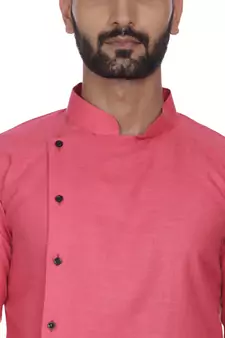 Pink Plain Cotton Men Kurtas
