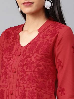 Red hand woven cotton chikankari-kurtis 5