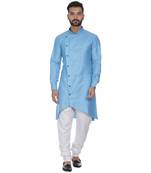 Blue Plain Cotton Men Kurtas