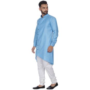 Blue Plain Cotton Men Kurtas 2