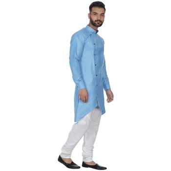 Blue Plain Cotton Men Kurtas 3