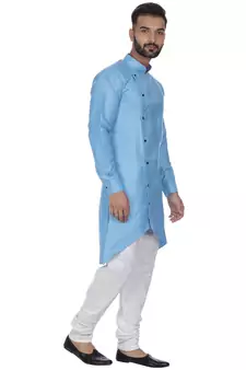 Blue Plain Cotton Men Kurtas