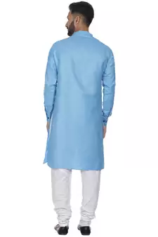 Blue Plain Cotton Men Kurtas