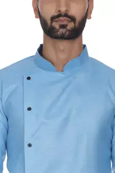 Blue Plain Cotton Men Kurtas
