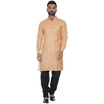 Orange Plain Cotton Men Kurtas 1