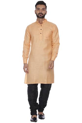 Orange Plain Cotton Men Kurtas