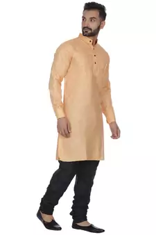 Orange Plain Cotton Men Kurtas