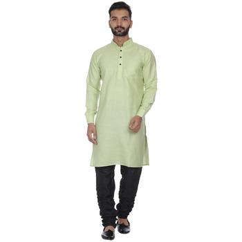 Green Plain Cotton Men Kurtas 1