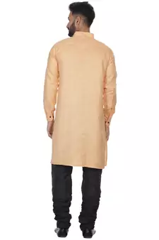 Orange Plain Cotton Men Kurtas