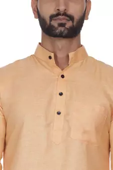 Orange Plain Cotton Men Kurtas