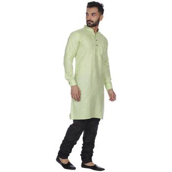 Green Plain Cotton Men Kurtas 3