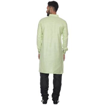 Green Plain Cotton Men Kurtas 4