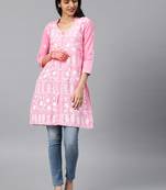 Onion-pink hand woven cotton chikankari-kurtis