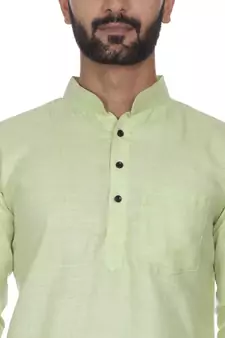 Green Plain Cotton Men Kurtas