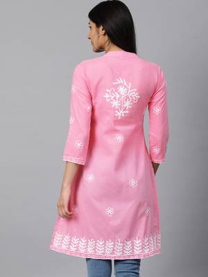 Onion-pink hand woven cotton chikankari-kurtis 2
