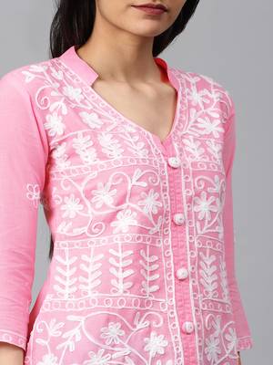 Onion-pink hand woven cotton chikankari-kurtis 5