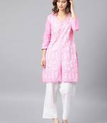 Baby-pink hand woven cotton chikankari-kurtis