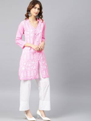 Baby-pink hand woven cotton chikankari-kurtis 3