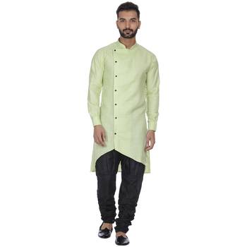 Green Plain Cotton Men Kurtas 1