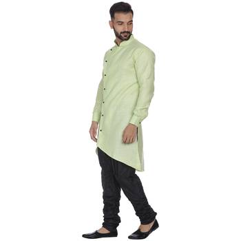 Green Plain Cotton Men Kurtas 2