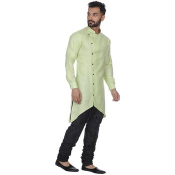 Green Plain Cotton Men Kurtas 3