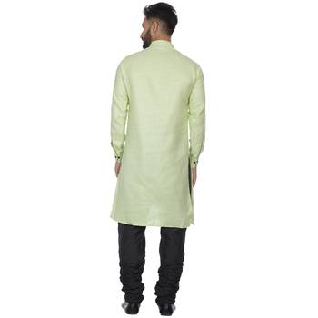 Green Plain Cotton Men Kurtas 4