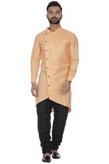 Orange Plain Cotton Men Kurtas