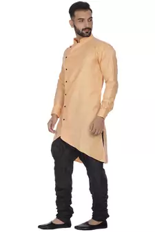 Orange Plain Cotton Men Kurtas
