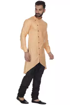 Orange Plain Cotton Men Kurtas