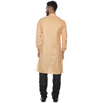 Orange Plain Cotton Men Kurtas 4