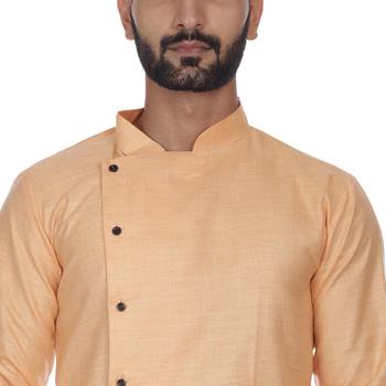 Orange Plain Cotton Men Kurtas 5