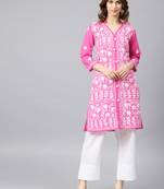 Dark-pink hand woven cotton chikankari-kurtis