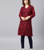 Maroon hand woven cotton chikankari-kurtis