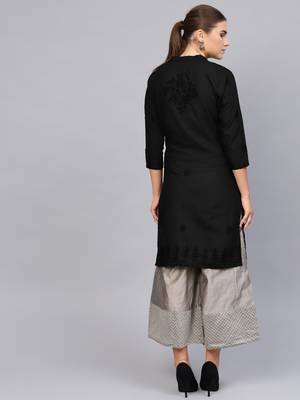 Black hand woven cotton chikankari-kurtis 2