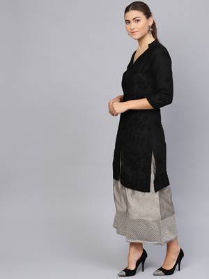 Black hand woven cotton chikankari-kurtis 3