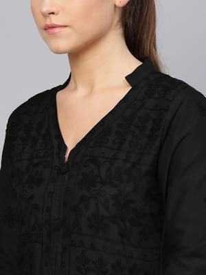 Black hand woven cotton chikankari-kurtis 5