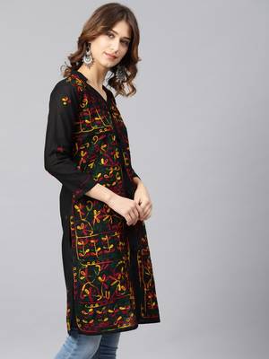 Multicolor hand woven cotton chikankari-kurtis 3