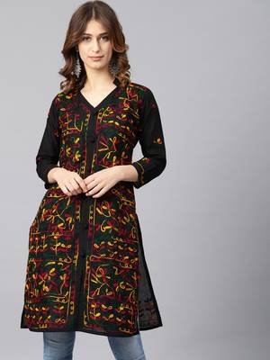 Multicolor hand woven cotton chikankari-kurtis 4