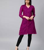 Dark-raspberry hand woven cotton chikankari-kurtis