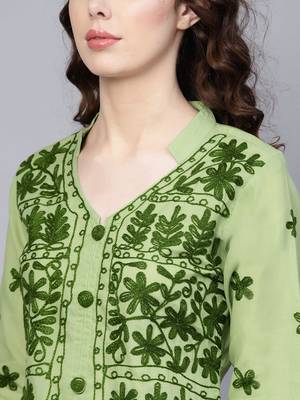Light-green hand woven cotton chikankari-kurtis 5