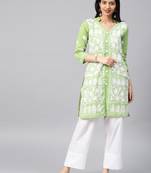 Parrot-green hand woven cotton chikankari-kurtis