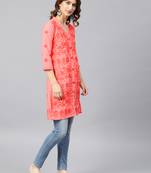 Peach hand woven cotton chikankari-kurtis