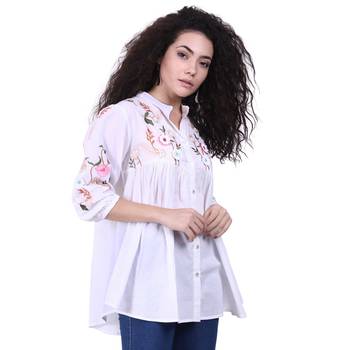 White Embroidered Cotton Party Top  3