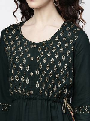 Women's Rayon Green Printed Anarkali Kurta Palazzo Set 3