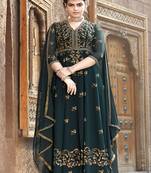 Dark-teal embroidered georgette salwar