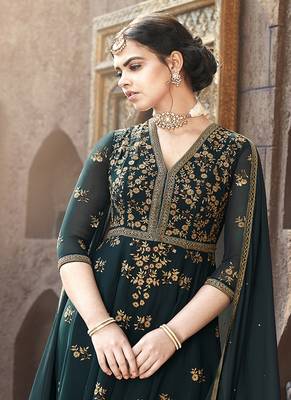 Dark-teal embroidered georgette salwar 2