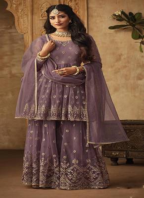 Lavender embroidered net salwar 1