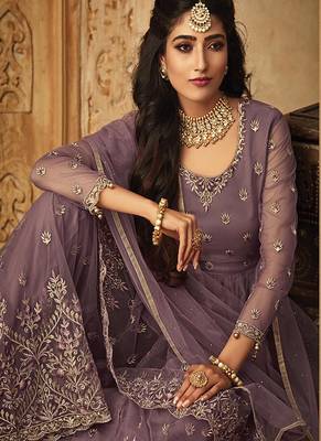 Lavender embroidered net salwar 3