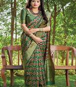 Green woven banarasi silk saree with blouse